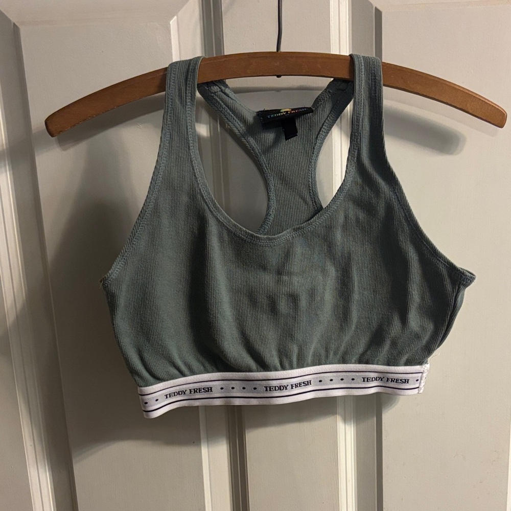 Size Medium Teddy Fresh Sage Women’s Classic Rib Racer Back Bralette